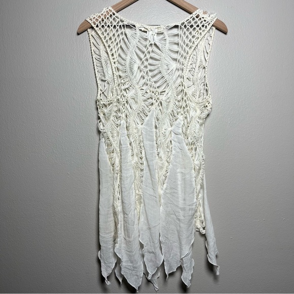 Rima‎ Women Fairy Top Large Ivory Crochet Asymmetrical Sleeveless Boho Whimsical - Picture 7 of 8